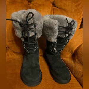 UGG Authentic 1892 Montclair Black Grey Shearling Fur Suede Winter Boots 8
